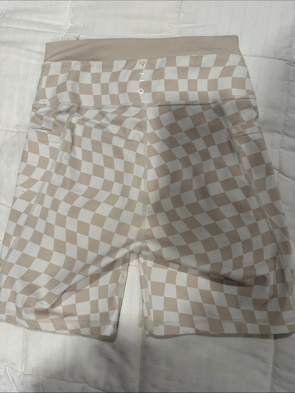 Wilo the Label Checkerboard Bike Shorts - Beige/White size medium yoga